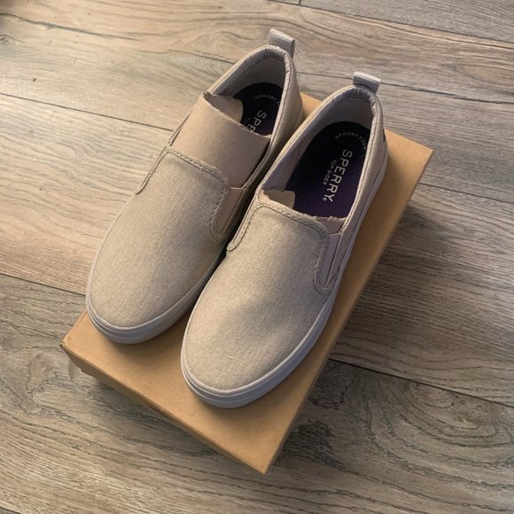NWT SPERRY TOP SIDER WOMEN'S CREST TWIN GORE GREY LINEN CANVAS SNEAKER 5.5 - Picture 10 of 12